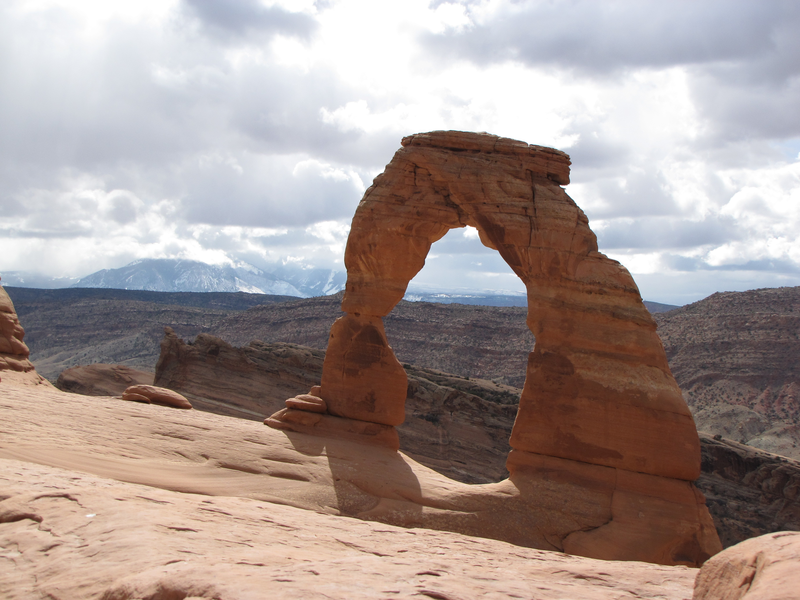 Delicate Arch with the La Sal mountains behind
