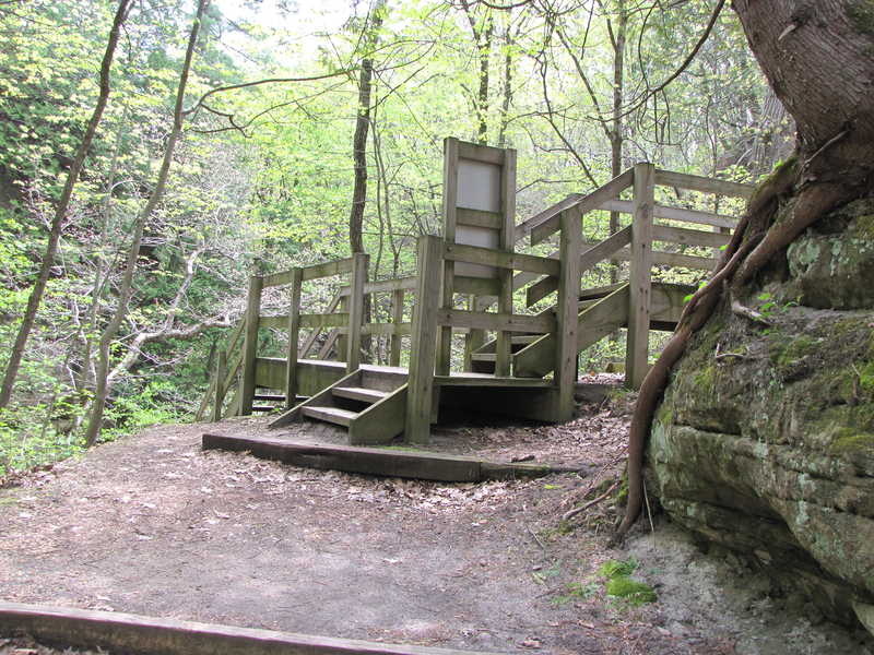 Stairs - get on the landing, then head left back into the gorge